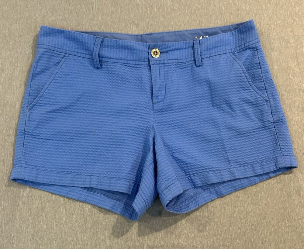 Lilly Pulitzer Shorts Womens 14 Blue Callahan Seersucker Textured Chino Casual